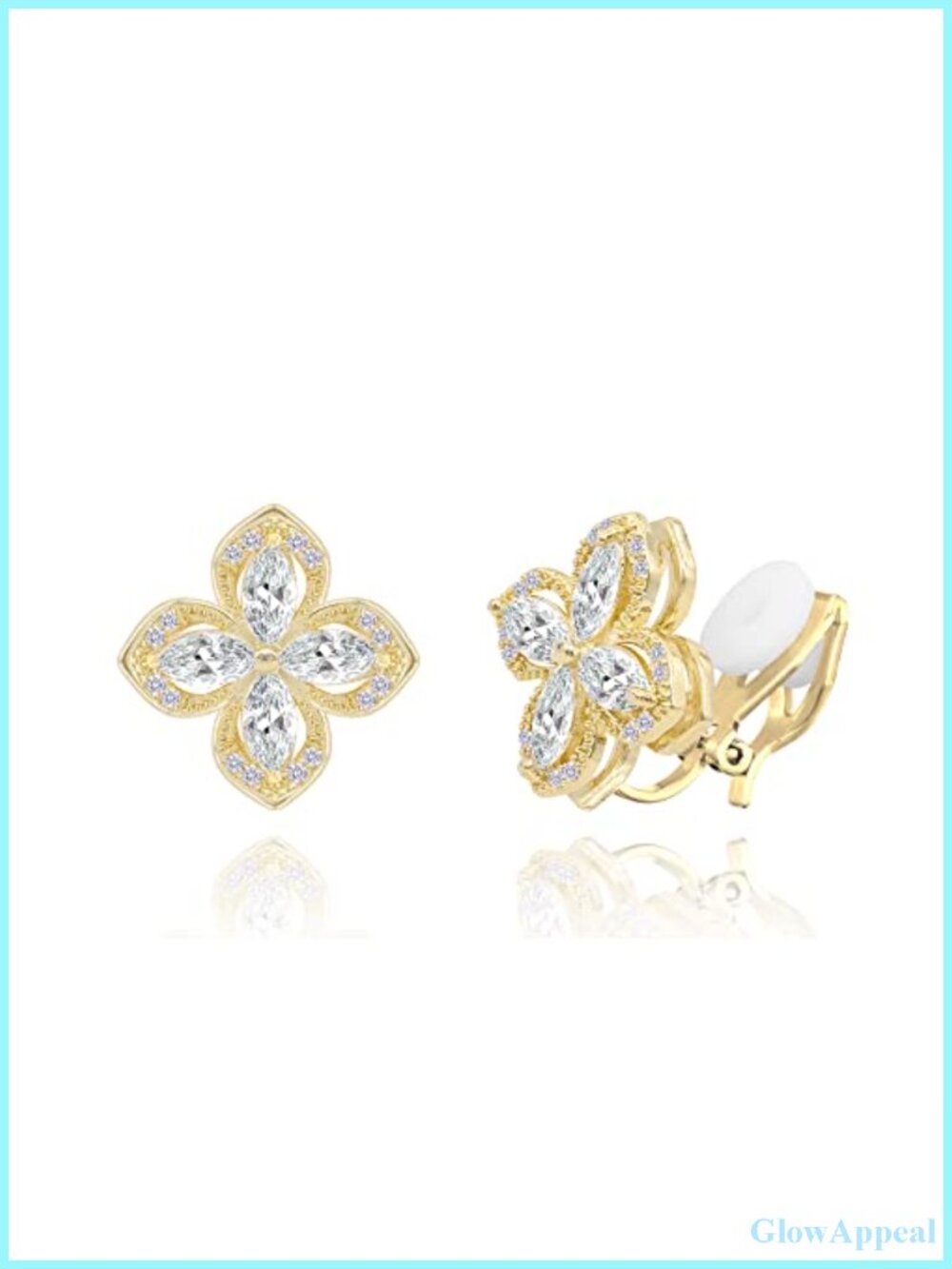 Rotatable Four-Leaf Clover Cubic Zirconia Clip On Earrings Non Pierced